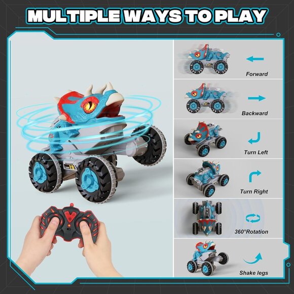 Remote Control Dinosaur Car Toy Blue Light Music Roar Spray RC Truck for Kids - Picture 4 of 7